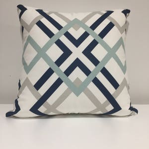 Blue, grey, aqua, Geometric Print Pillow Covers, contemporary print pillow covers, handmade in USA, ready to ship, made to order, home decor