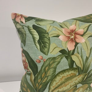 Green floral pillow cover, peach floral pillow cover, tropical pillow cover, indoor outdoor pillow cover, 18x18 pillow covers, ready to ship