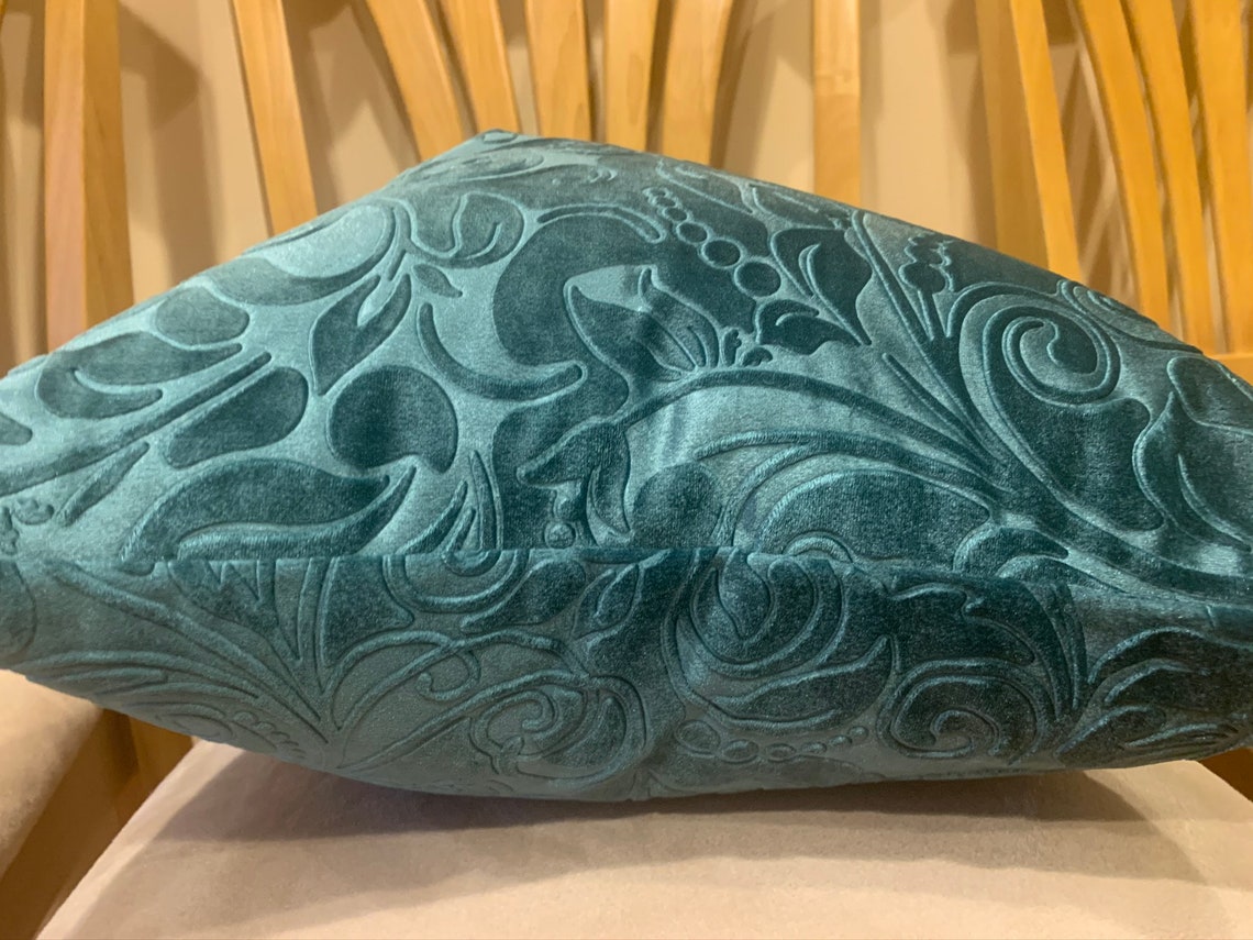 Teal Velvet Pillow Covers 18x18 Pillow Covers Embossed Etsy