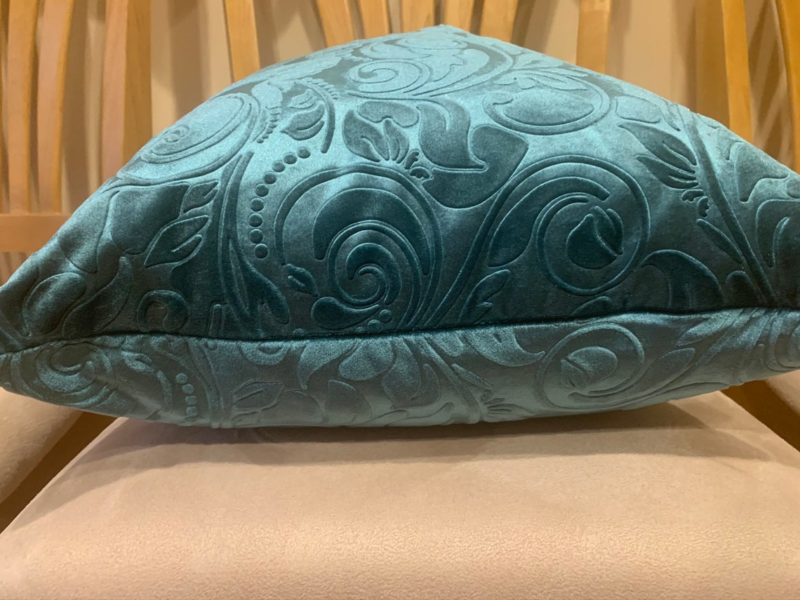 Teal Velvet Pillow Covers 18x18 Pillow Covers Embossed Etsy
