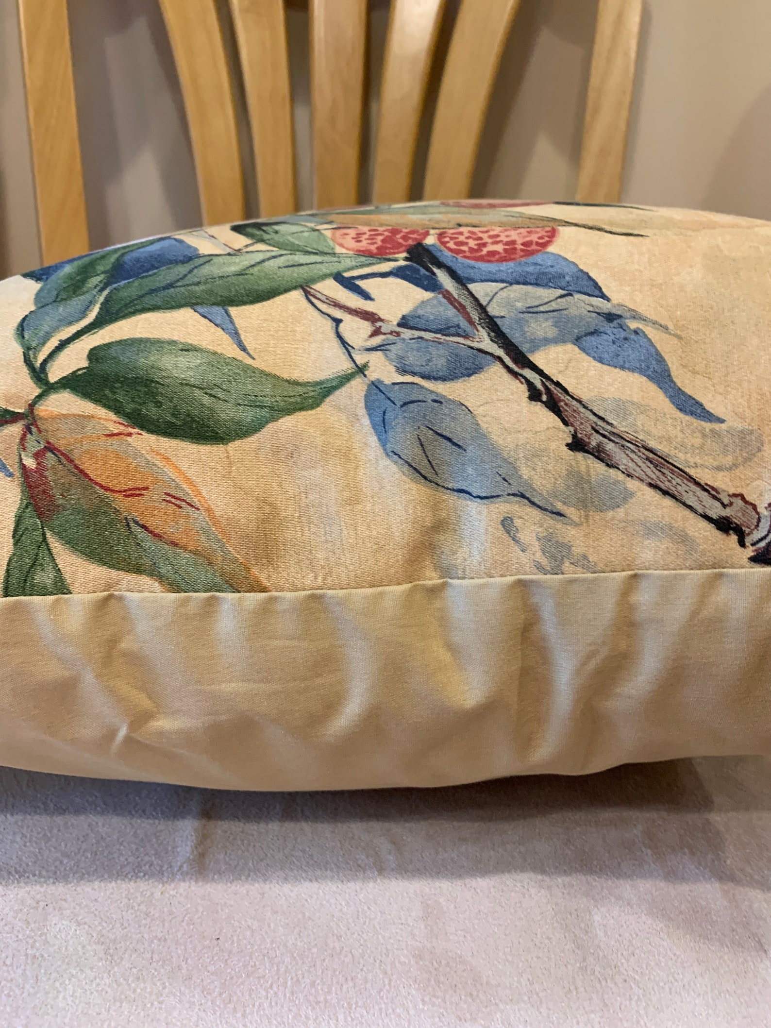 Blue Green Gold Pillow Cover Floral Bluebird Pillow Etsy