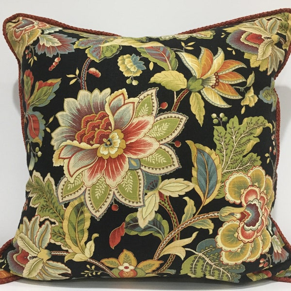 Black Floral Pillow Etsy