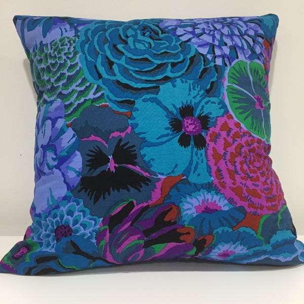 Blue Floral Pillow Cover, Kaffe Fassett Fabric, 18x18