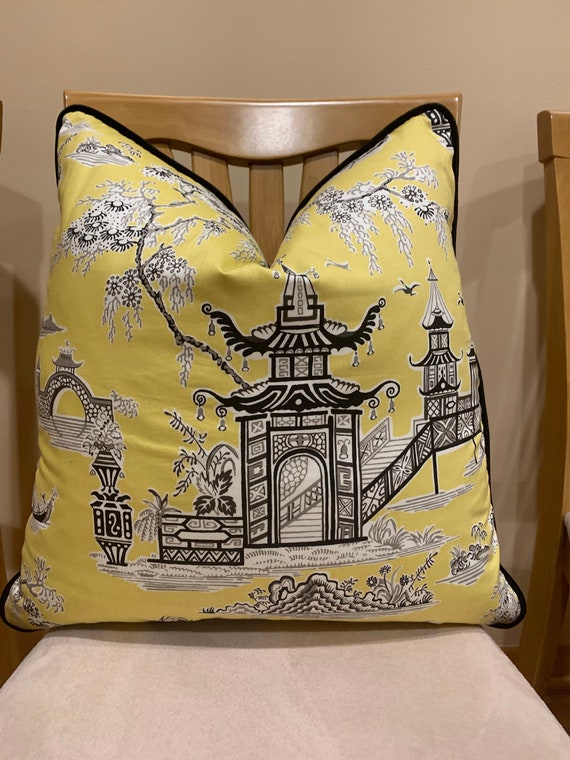 Chinoiserie Pillow Cover Yellow Black White Velvet Decorative Pillows Handmade in USA Ready to Ship Home and Living Designer Zips Etsy