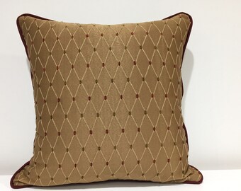 Geometric Faux Silk Pillow Cover, Taupe, Green, Maroon, Handmade in USA 18x18