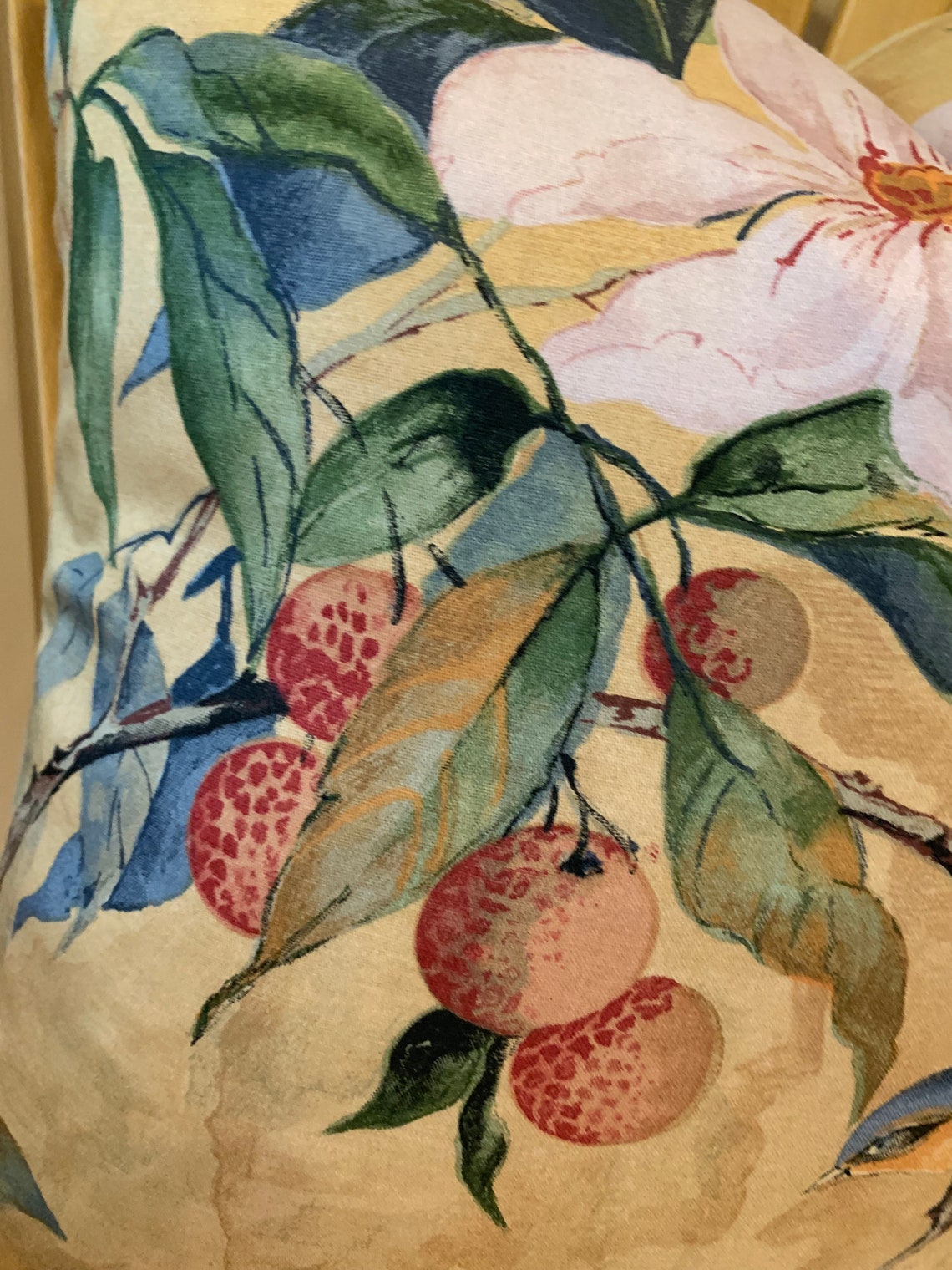 Blue Green Gold Pillow Cover Floral Bluebird Pillow Etsy