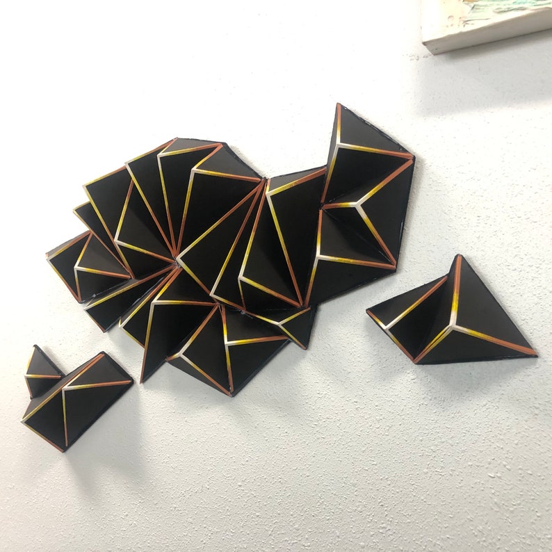 Image showcasing 3D Geometric Paper Wall Art: Multicolored Origami Decor - Etsy