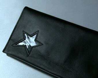 Tabaksbeutel Tabaktasche Ledertasche Ledertabaktasche Ledertabaksbeutel schwarz Lederetui für Tabak Etui Wickeltasche  Sternmotiv Stern