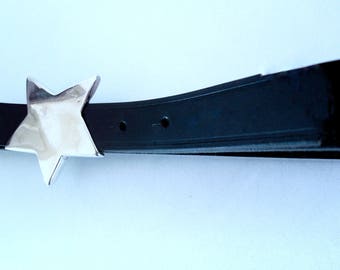 Gürtel Ledergürtel Hüftgürtel schwarz 2,5cm Riemen silber polierter Stern Schließe Schnalle 6cm x 6,5cm