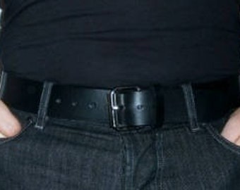 Black leather belt 4 cm