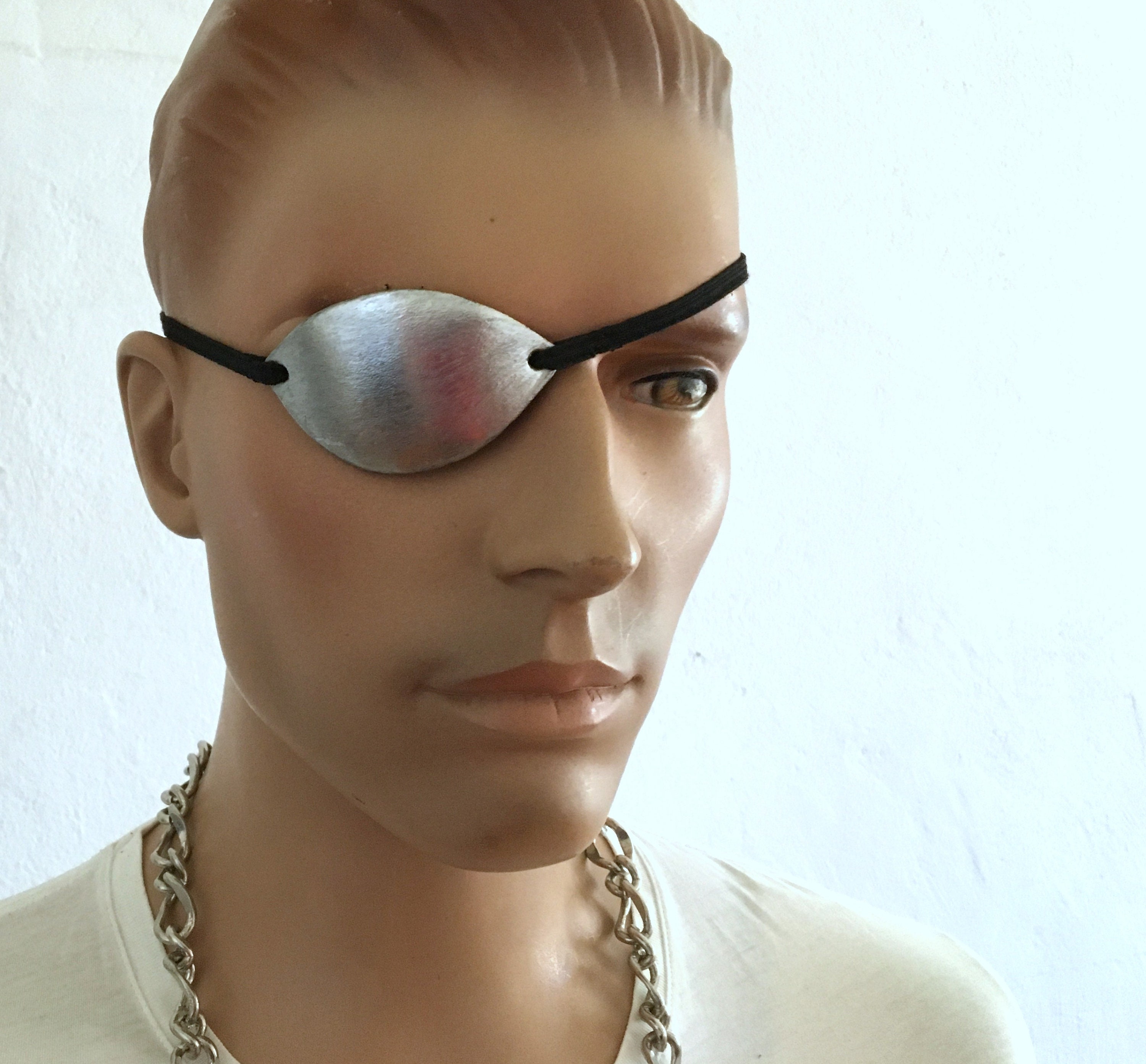 Eye Patch Eye Patch Leather Eye Flap Silver Chrome 