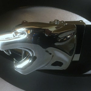 Leather belt black 3.5 cm with automatic puma head buckle belt with leopard jaguar big cats motif