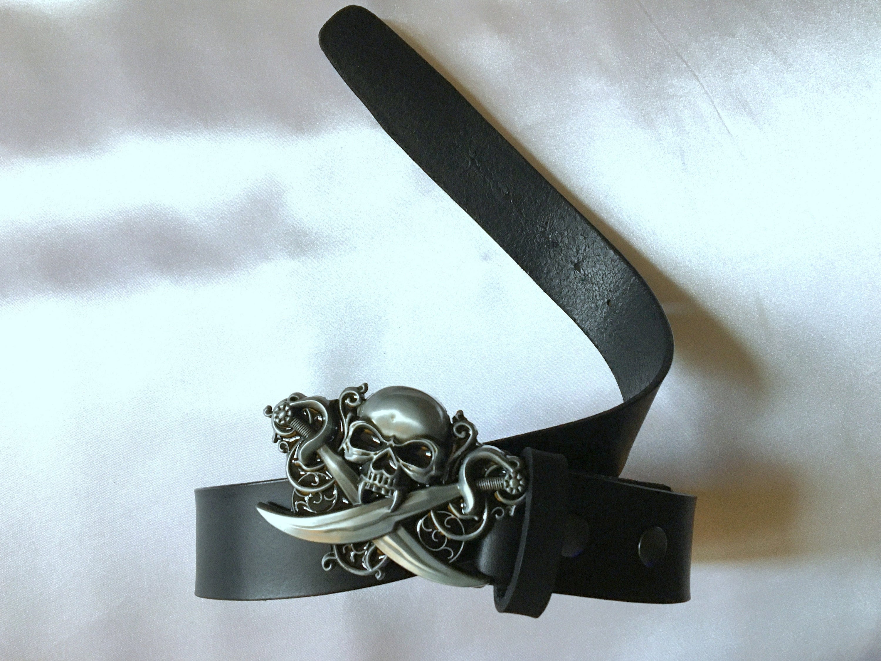 Leather Belt With Vampire Skull Classic Buckle Black Belt With