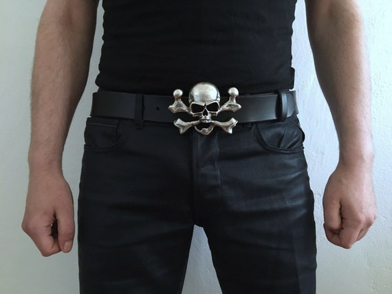 Cinturon piel calavera cinturon negro cinturon hebilla - Etsy México