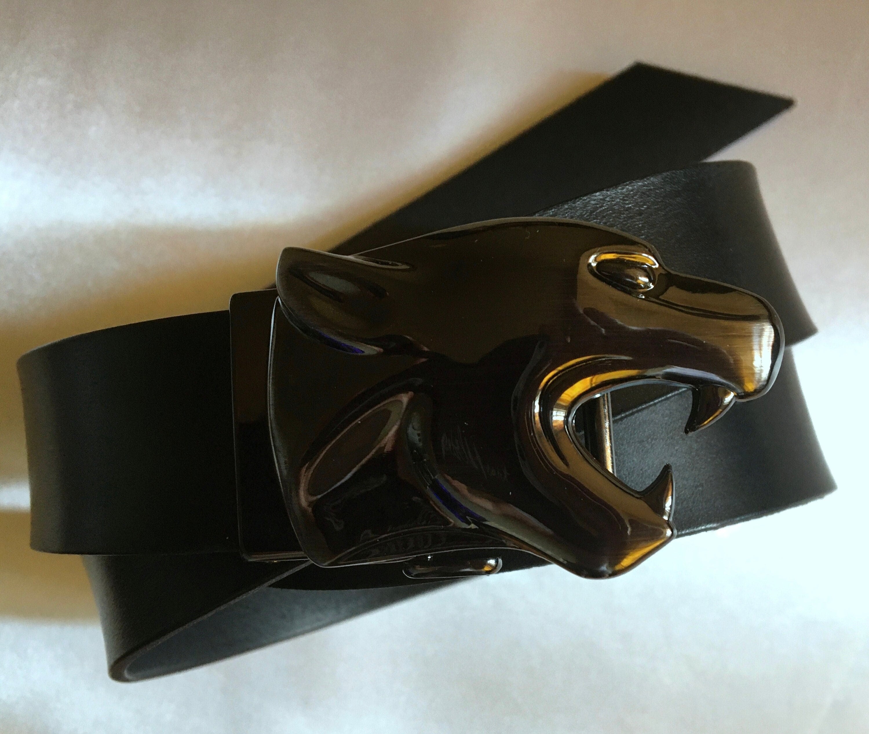 Black Panther Leather Belt Black 3.5 Cm With Automatic Puma  display picture 1