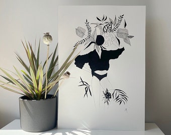 Black ink drawing with nibs for home wall decoration