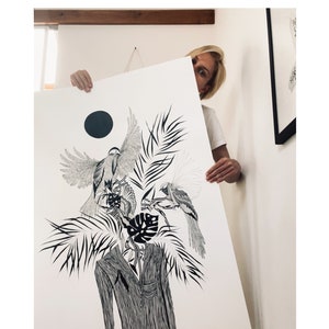 Ink drawing large size artwork to cozy home