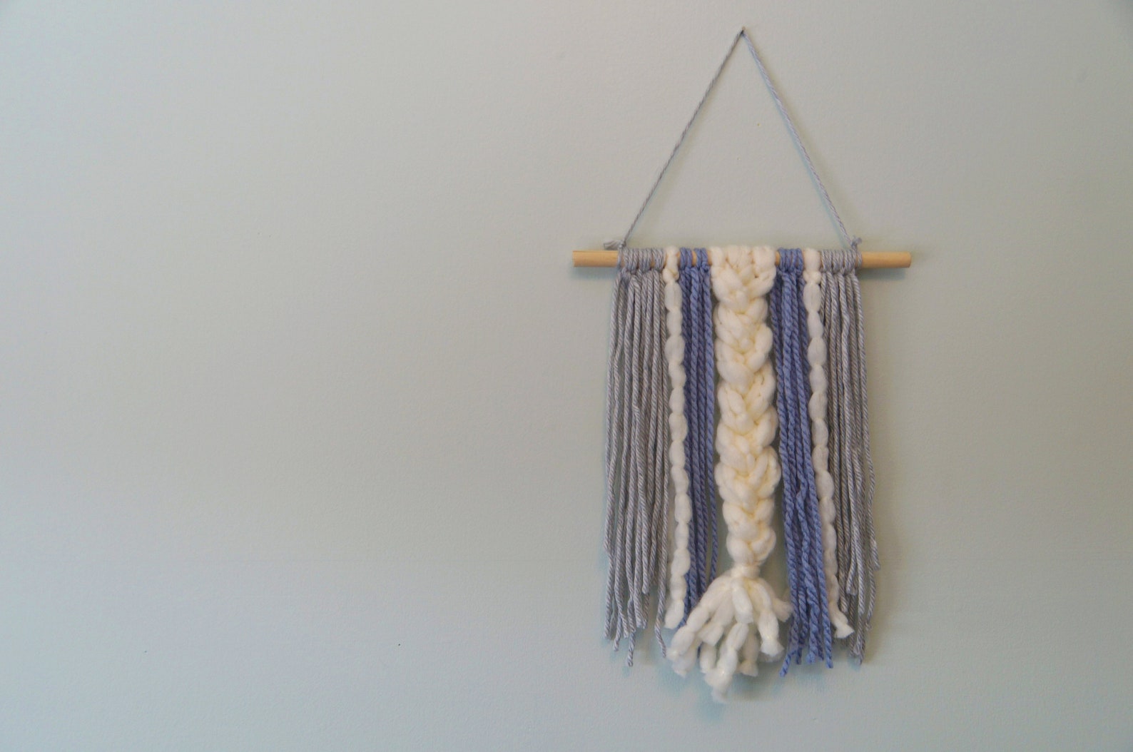 Boho Braided Wall Hanging in Gray, Blue, and White Whimsical Etsy