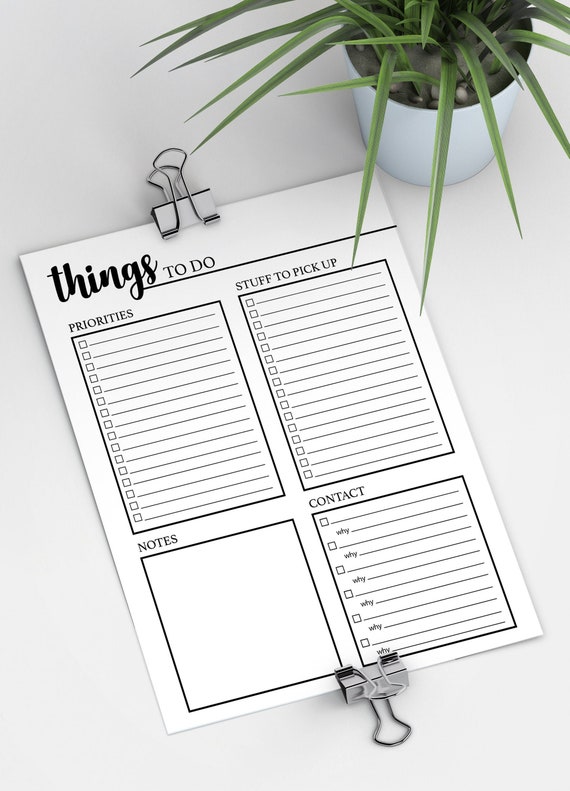 Things To-do Printable List 8.5 by 11 Inch | Etsy