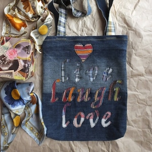 Denim Tote Bag “Bohemian Style”, Garyusha Denim Bags Design, Denim 100%, Upcycled Jeans Tote Bag, Shopping Bag, Handmade Bag, Vintage Bag