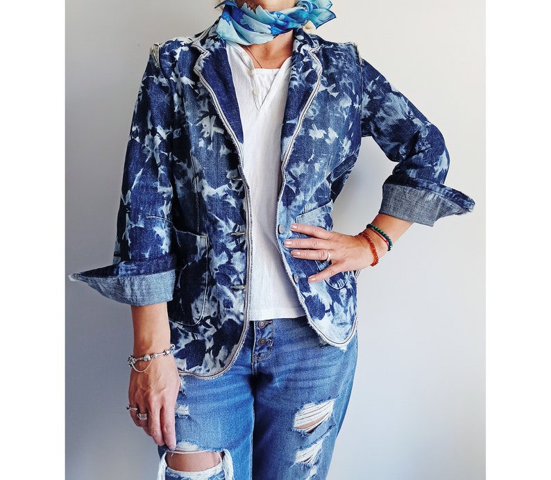 Shibori Style Blue Denim Jacket Vintage Denim Jacket Vintage image 0