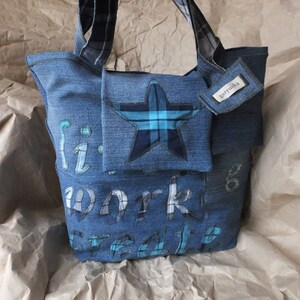 Denim Tote Bag “Live Work Create”, Denim Bag, Jeans Bag, Denim 100%, Jeans Tote Bag, Upcycled Denim Bag, Shopping Bag