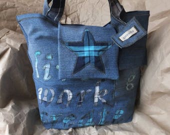 Denim Tote Bag “Live Work Create”, Denim Bag, Jeans Bag, Denim 100%, Jeans Tote Bag, Upcycled Denim Bag, Shopping Bag