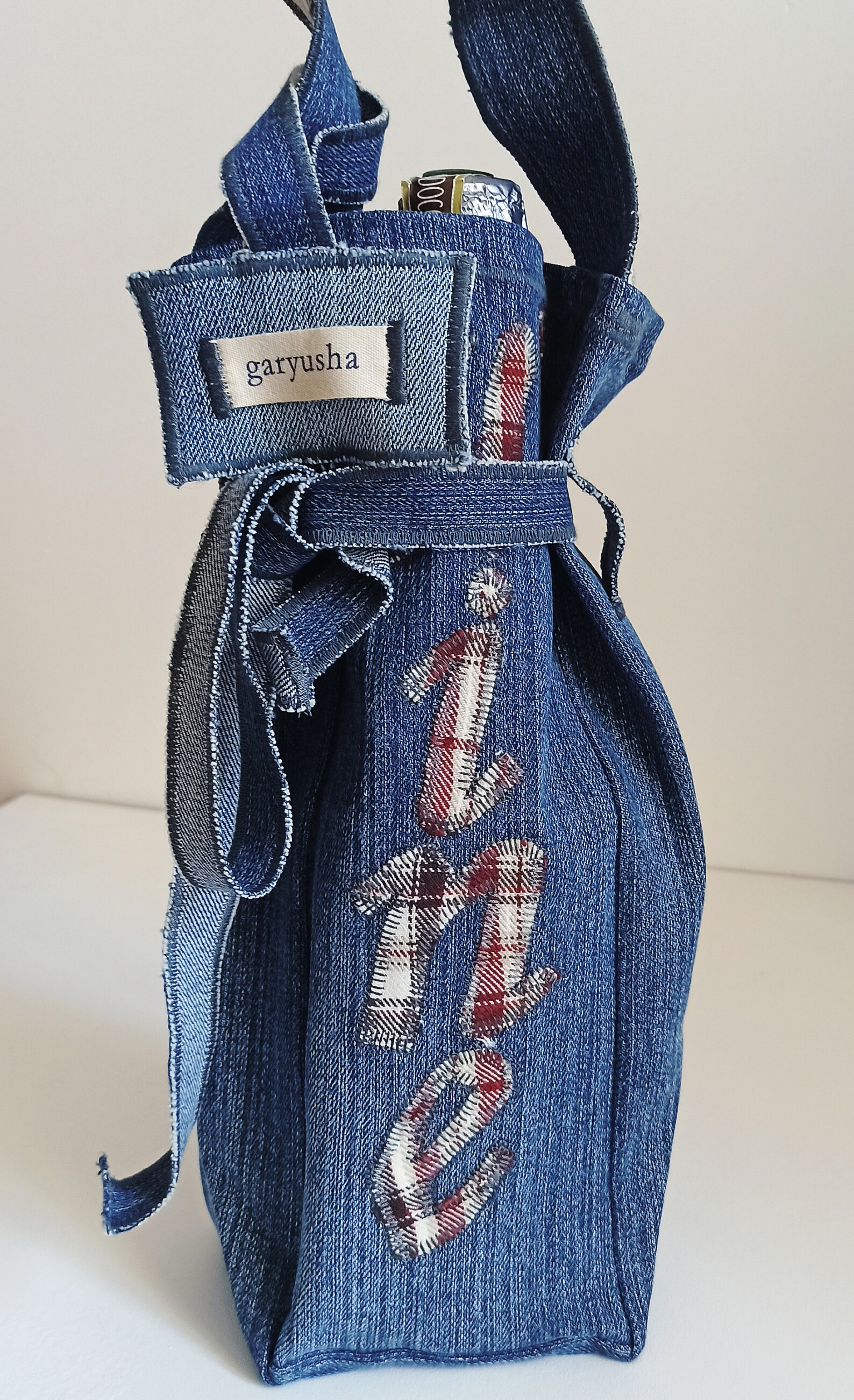 Denim Wine Tote Bag, Denim Bag, Wine Gift Bag, Jeans Wine Bag, Upcycled