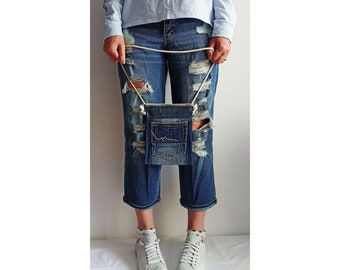 Jeanstaschen (Set), Umhängetaschen, kleine Taschen, Denim Taschen, blaue Taschen, handgemachte Taschen, Frauen Taschen, Modetaschen, Upcycled Denim, Schultertaschen