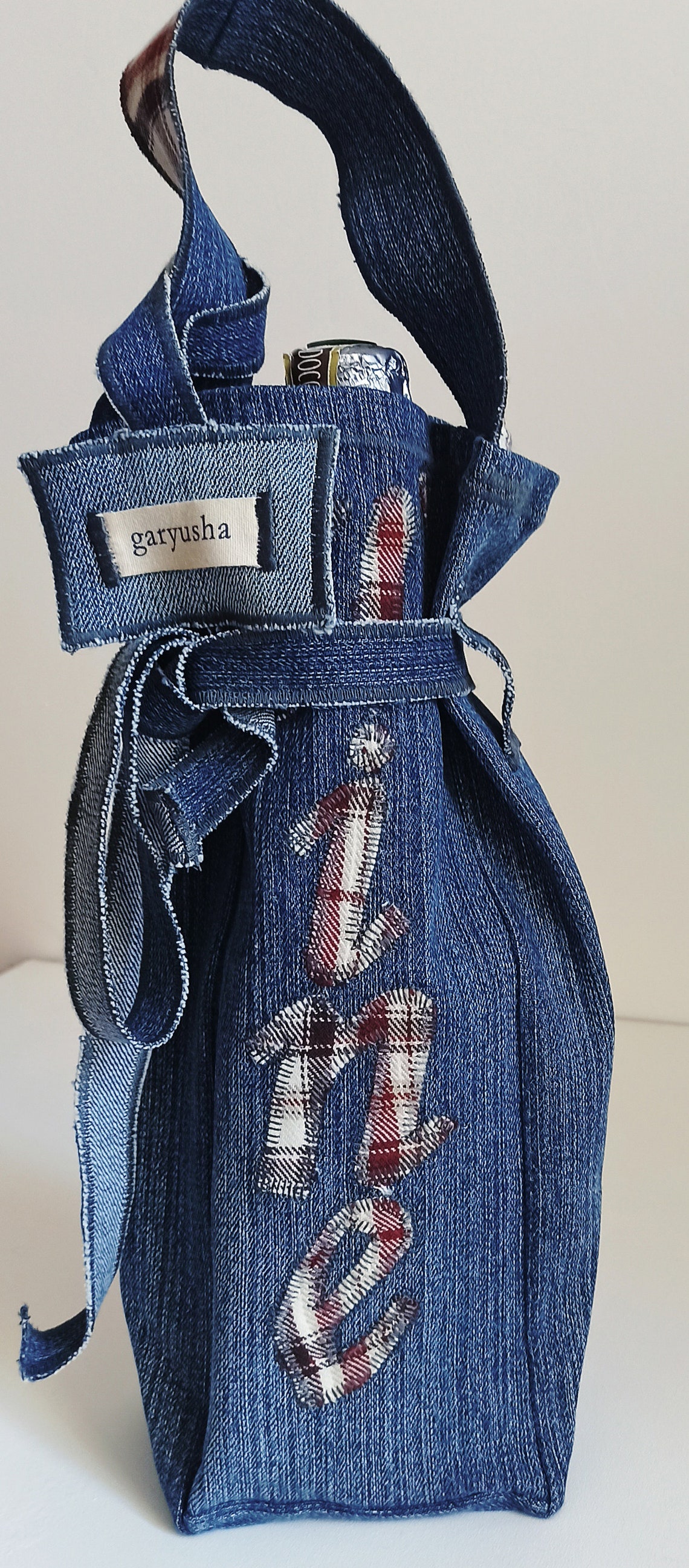 Denim Wine Tote Bag, Denim Bag, Wine Gift Bag, Jeans Wine Bag, Upcycled