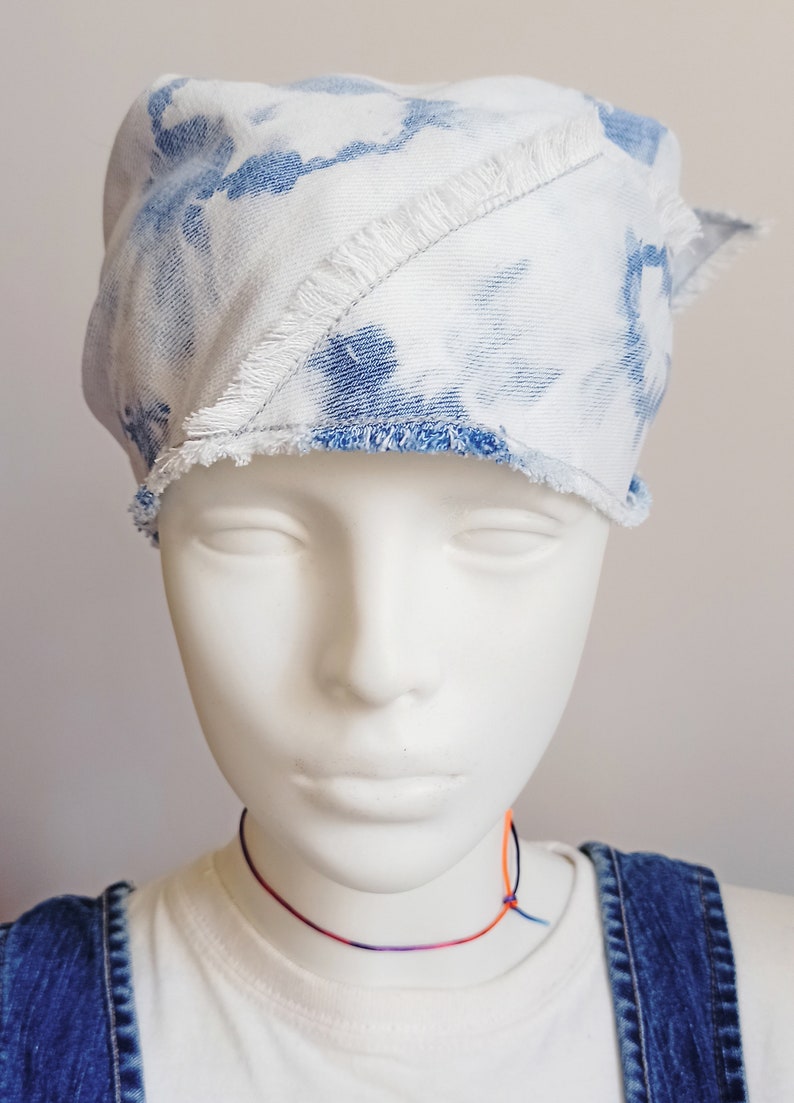 Denim Bandana, Shibori HandDyed Bandana, Bandana multifonctionnel