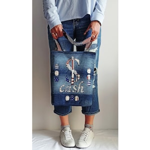 Denim Tote Bag, Denim Bag, Jeans Tote Bag, Upcycled Denim Bag, Shopping Bag, Handmade Bag, Vintage Bag