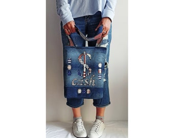 Denim Tote Bag, Denim Bag, Jeans Tote Bag, Upcycled Denim Bag, Shopping Bag, Handmade Bag, Vintage Bag