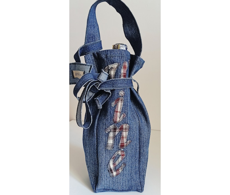Denim Wine Tote Bag, Denim Bag, Wine Gift Bag, Jeans Wine Bag, Upcycled