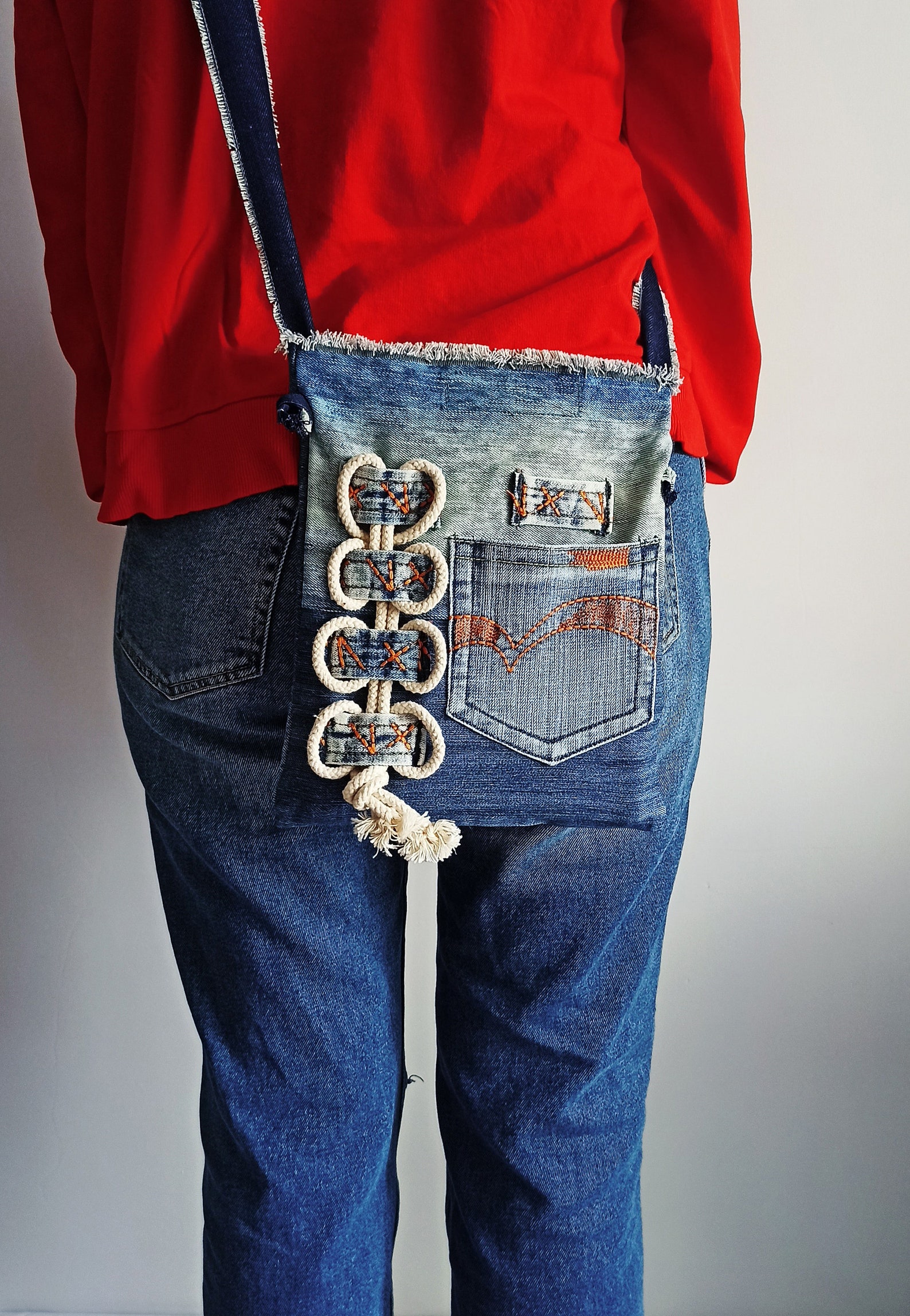 Denim Crossbody Messenger Bag, Denim Bag, Denim Bags, Crossbody Bag