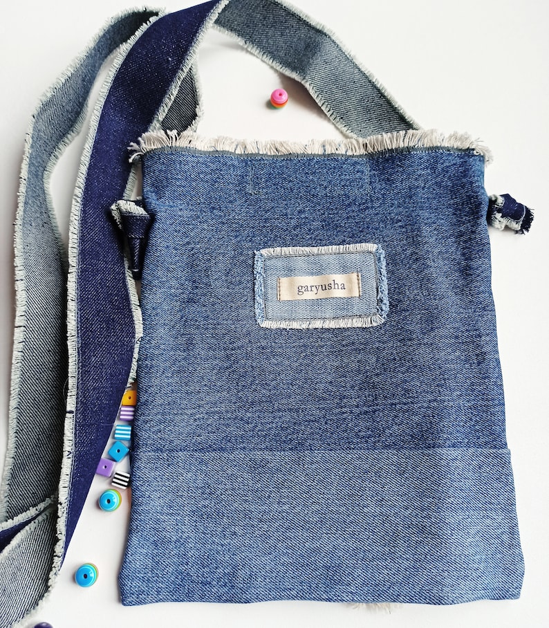 Denim Crossbody Messenger Bag, Denim Bag, Denim Bags, Crossbody Bag