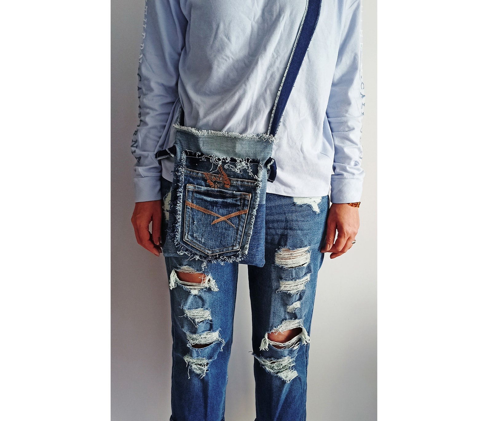 Blue Denim Messenger Bag, Denim Bag, Crossbody Bags, Shoulder Bag