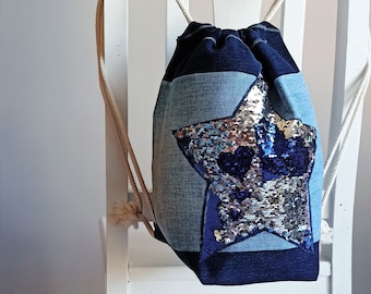 Denim Pailletten Jeans Frauen Rucksack, Denim Rucksack, Jeans Rucksack, tägliche Tasche, Festival Rucksack, Mädchenrucksack, Denim Rucksack, Jeans