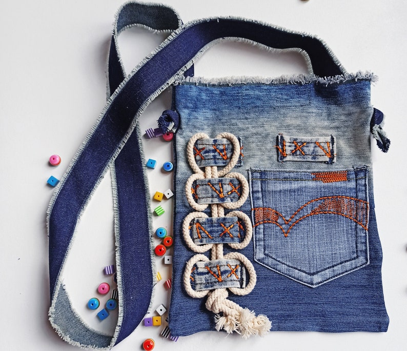 Denim Crossbody Messenger Bag, Denim Bag, Denim Bags, Crossbody Bag