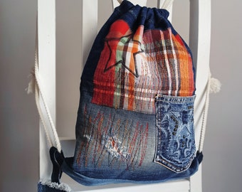 Denim Rucksack, blauer Rucksack, Rucksack, Rucksack Geldbörse, handgemachte Tasche, Modetasche, blaue Denim-Tasche, Denim-Tasche, Öko-Tasche, Jeans-Tasche