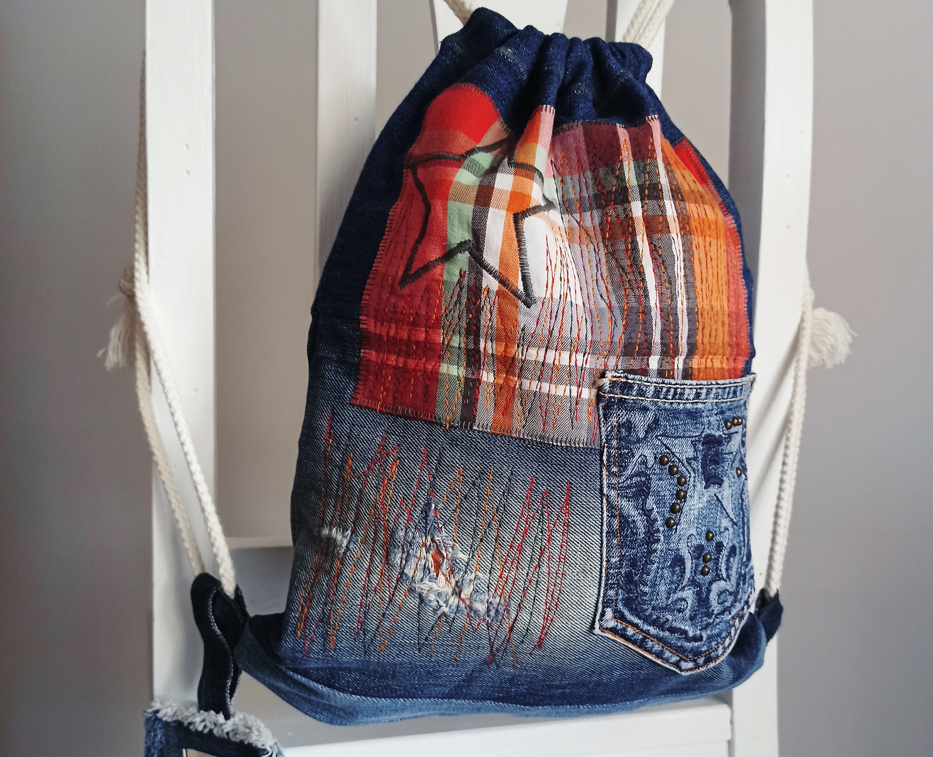 Denim backpack purse hot sale