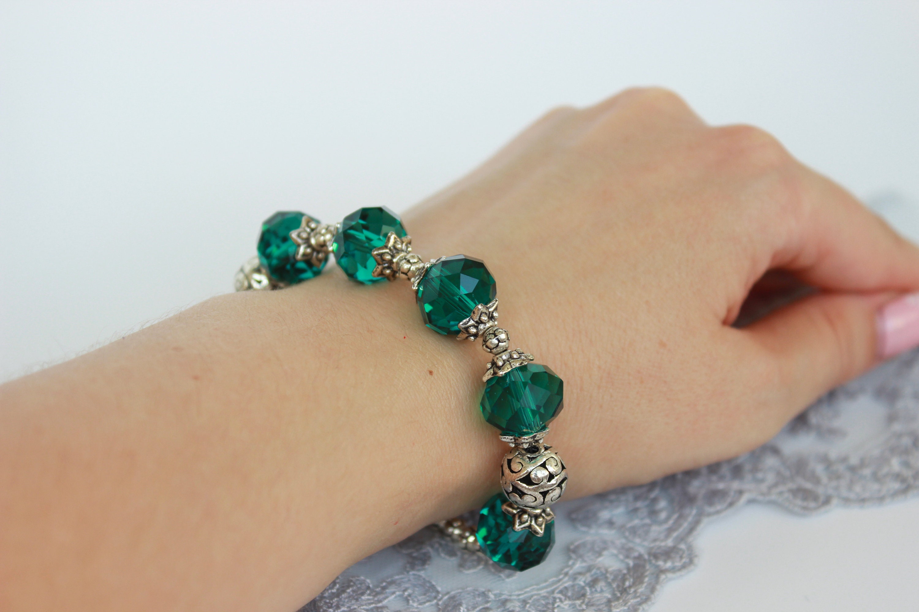 Emerald silver bracelet for woman Elegant every day bracelet | Etsy