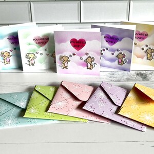 Mini San Valentín, Mini juego de papelería, Tarjetas de beso de golpe, Mini tarjetas de notas, Tarjetas de ratones encantadores, Juego de tarjetas caprichosas