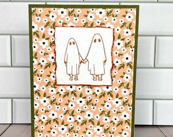 Spookkaart, A2 Spookkaart, Spookpaar, Halloweenkaart, Herfstkaart