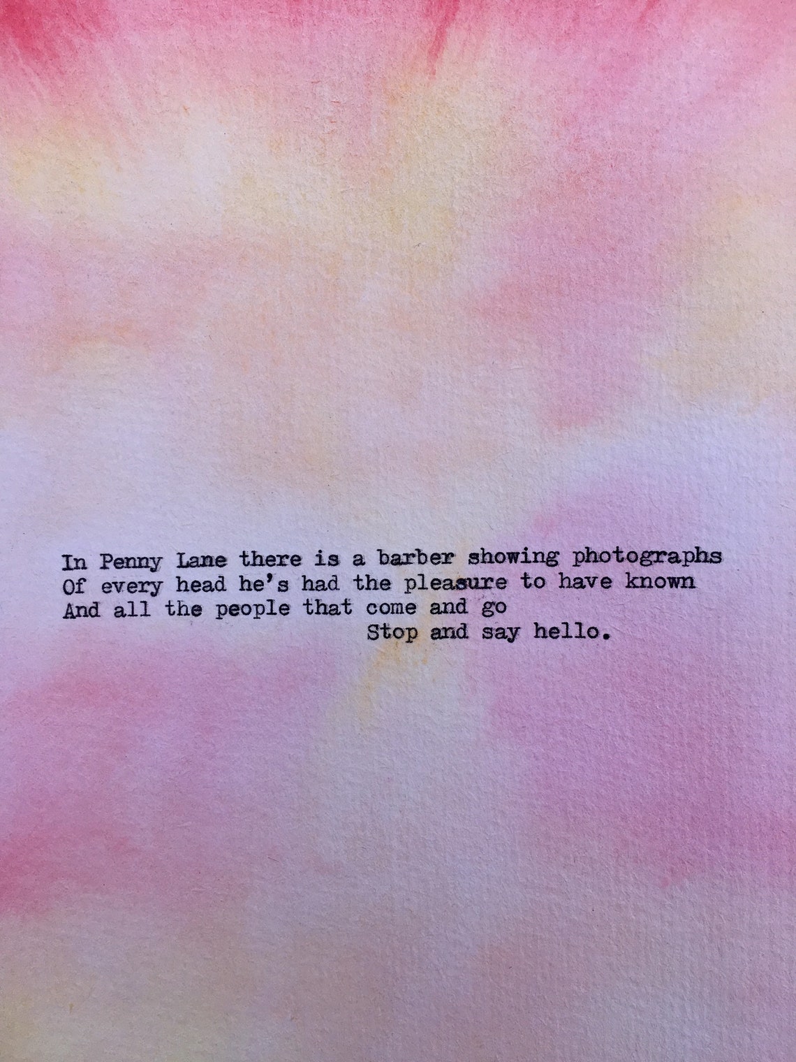The Beatles Penny Lane Lyrics on Watercolour Painting | Etsy
