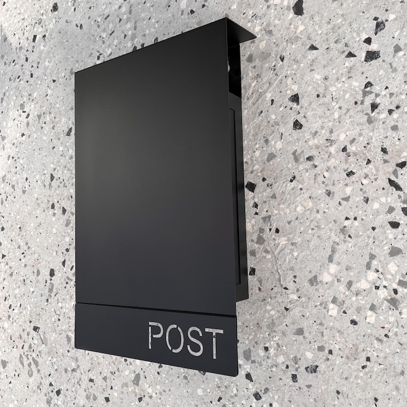 Large Modern Black Steel Postbox: Personalized Key Lock Mailbox