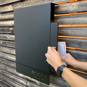 Personalized Black Locking Mailbox: Modern House Numbers, Galvanized Steel