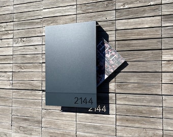 Nowoczesna szara skrzynka pocztowa montowana na ścianie z zamkiem: niestandardowe numery domów