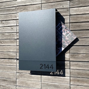 Modern Gray Wall Mounted Mailbox with Lock: Custom House Numbers