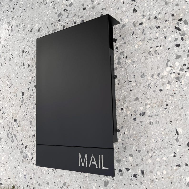 Large Modern Black Mailbox, Key Lock, Long lasting, Housewarming Gift